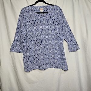 Ruby Rd. Favorites Sz 2x Blue Patterned Women's Boat Neck Top 3/4 Sleeves